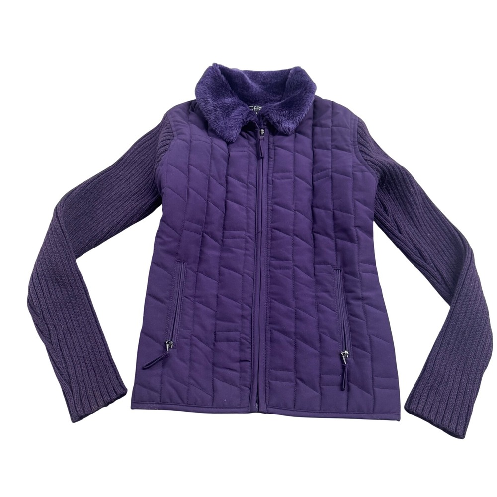 Purple Fur Collar Puffer Jacket Lightweight S/S Effeci Creazoni Y2k Retro Cozy